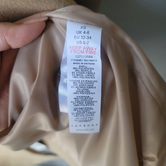 NWT Topshop Button Front Belted Longline Trench Coat Size XSmall (0-2) In Camel - Picture 14 of 16